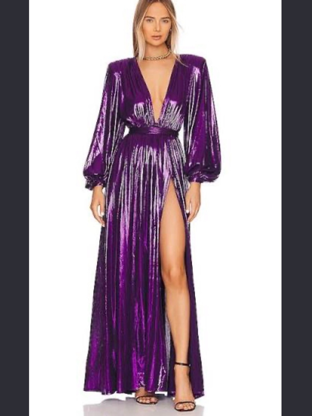 Bronx and Banco Zoe Gown in Purple Maxi Dress with High Thigh Slits